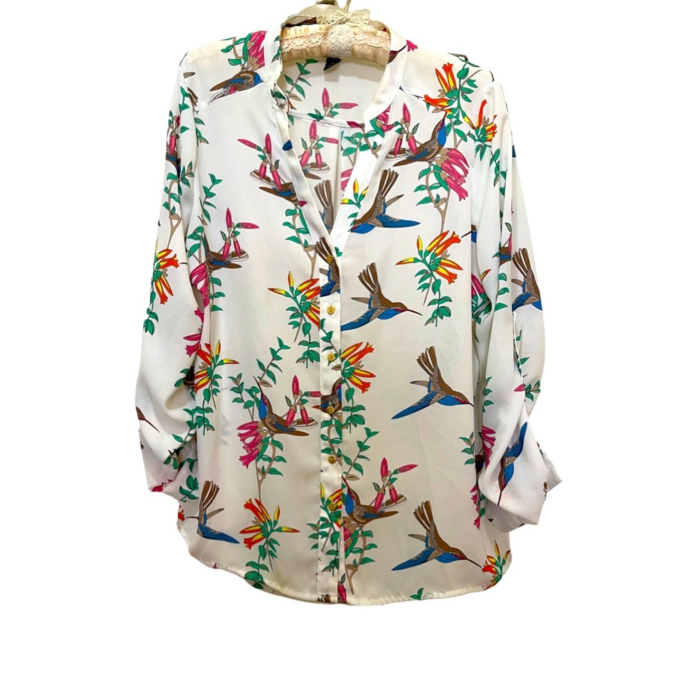 Alfani 3/4 Sleeve Semi-Sheer Pretty Bird Blouse, Size 10